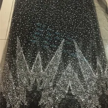 Ap220#5 ярдов Черные Сетчатые серебряный блеск жемчуг блестящие ручной печати приклеены сеть тюль сетка сахар кружевной ткани для раскрой платье