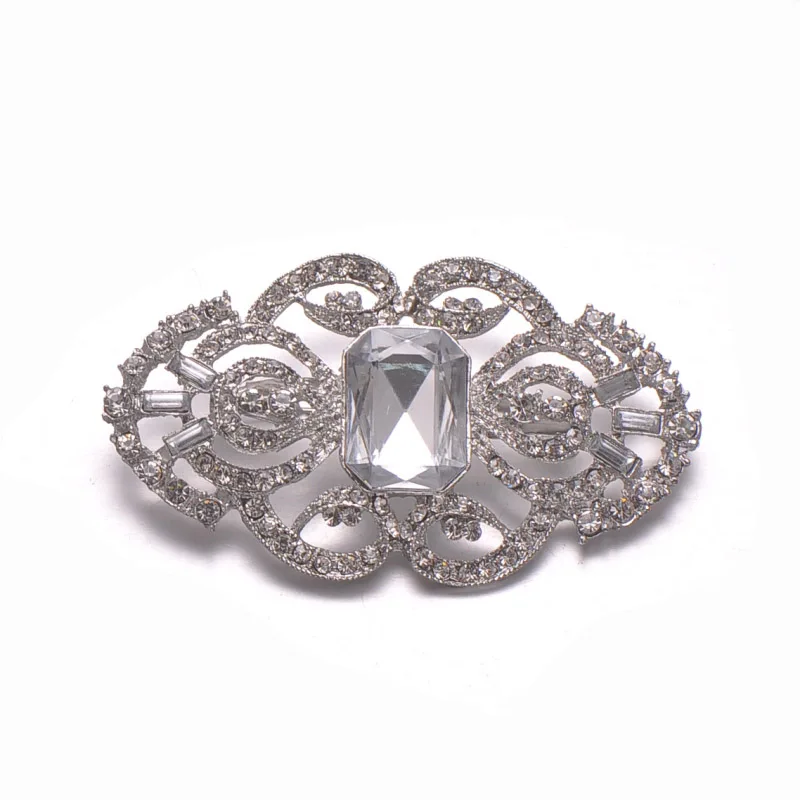 

(S0262) 10pcs/lot, 65mmx37mm vintage rhinestone brooch, with pin at back,nickle plating,acrylic beads in middle