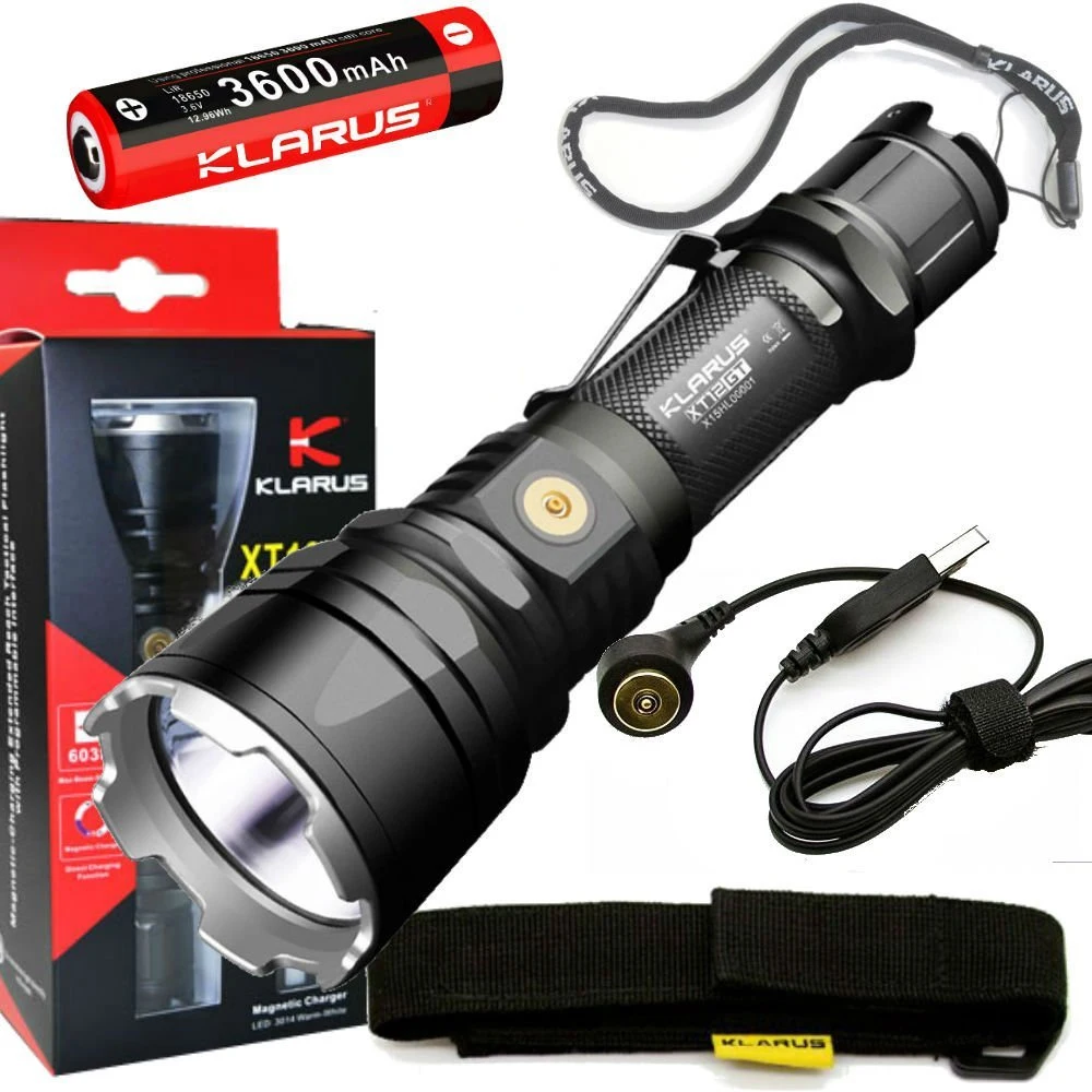 

Flashlight KLARUS XT12GT CREE XHP35 HI D4 LED max.1600LM throw 603 meters Magnetic-Charging torch + 18650 3600mAh li-ion battery