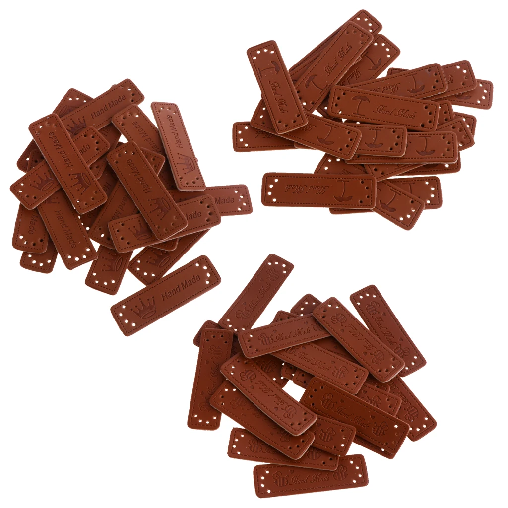  60Pcs Wholesale Handmade PU Leather Labels For Clothes Garment Labels Jeans Bags Shoes Craft DIY  Sewing Accessories Hand Tool