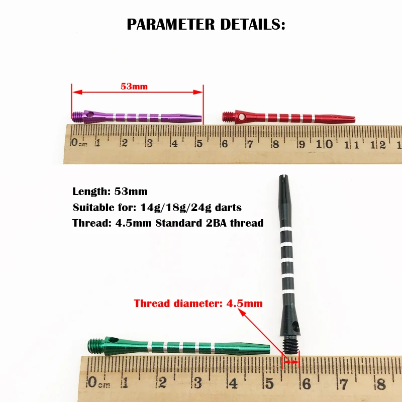 24pcs/Lot 2BA Aluminum 53mm Medium Darts Shaft Harrows Dart Stems Shafts  with Standard 4.5mm Thread 6 Colors Available|Darts| - AliExpress