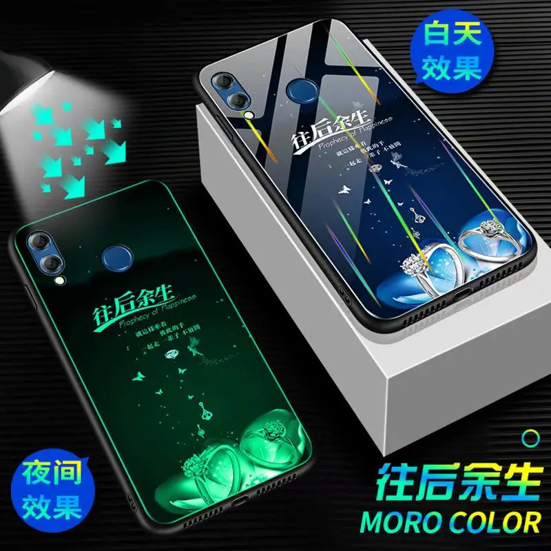 Phone Case For Huawei Honor 8X Case Luminous Glow Tempered Glass Back Cover For Huawei Honor 8X Max Enjoy Max Case Cover Silicon
