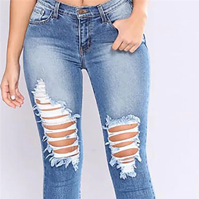 Модные женские Стрейчевые джинсы, женские Стрейчевые узкие сексуальные брюки-карандаш с низкой талией, рваные джинсы Combinaison Pantalon A30