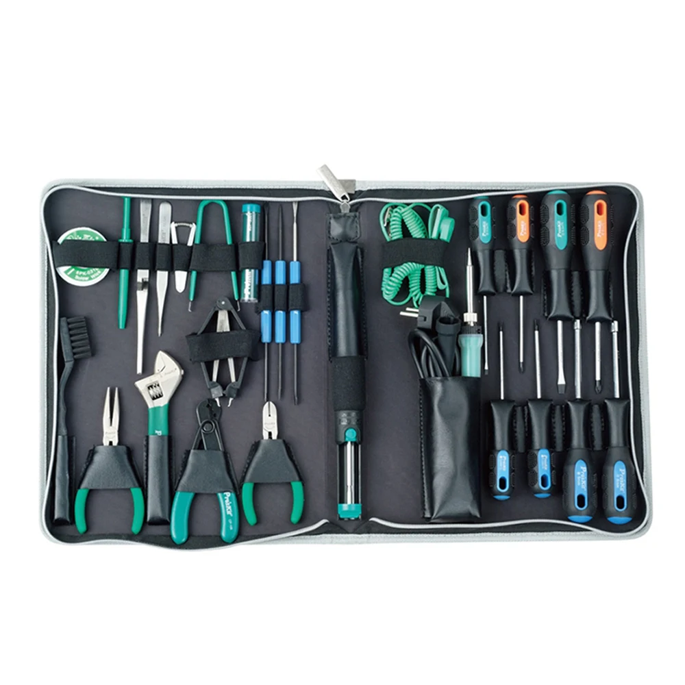 

Pro'skit PK-2088B Professional Electrician Repair Tools Set Repair Kit Pliers Screwdriver Tweezers Wrench Tin Pen Suction Tin