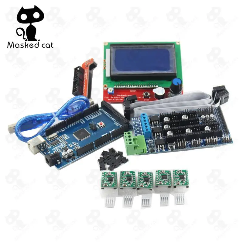 

3D Printer Parts 1pcs RAMPS 1.5 Controller+ 1pcs Mega 2560 R3+ USB +1pcs LCD12864 controller+ 5pcs A4988 Stepper Motor Drive