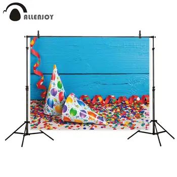 

Allenjoy photography camera backdrops colorful ribbons floor paper hat celebration holiday birthday product photo Background