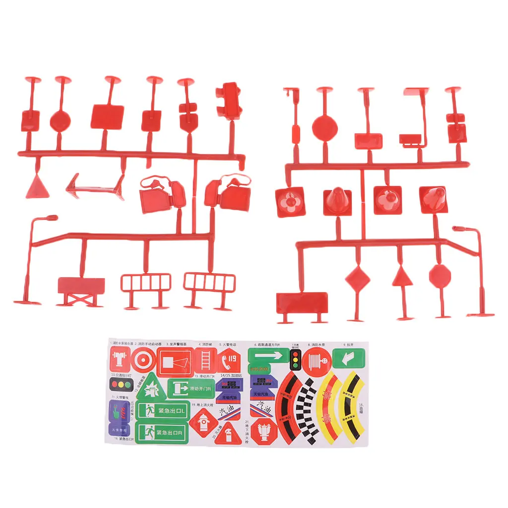 28pcs/pack Plastic Traffic Signs Road Sign Miniatures Kids Educational Toy