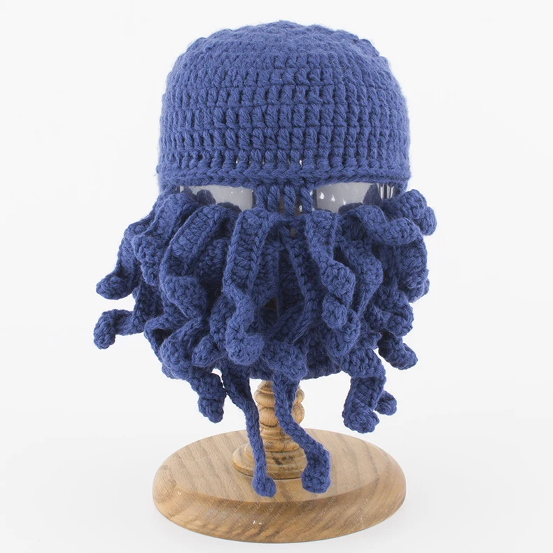 Ручной работы Осьминог узорчатые вязаные шапки зимний теплый шерстяной вязаный маска для лица вязаная шапка маска-осьминог - Цвет: Blue