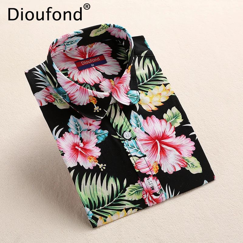 Dioufond New Autumn Floral Blouse Shirt Long Sleeve Women Casual Flower Print Shirts Cotton Black Pink Blouses Blusas Plus Size