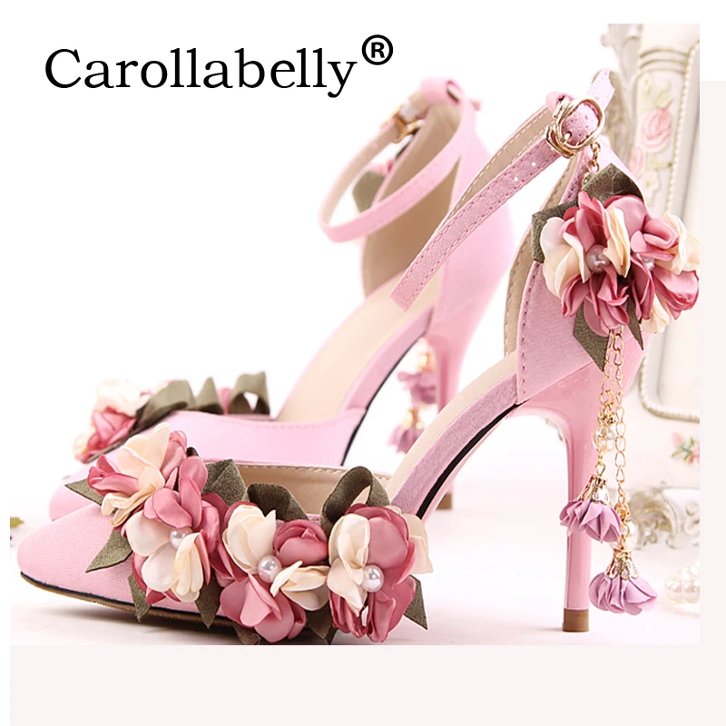 

Size 4~9 Flower Women Sandals Ankle Strap High Heels 9cm Shoes Wedding Party Women Shoes zapatos mujer 2018