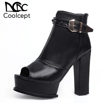 

Coolcept Gladiator Women High Heel Shoes Buckle Rivet Platform Thck Heel Pumps Sexy Fashion Office Lady Footwear Size 34-39