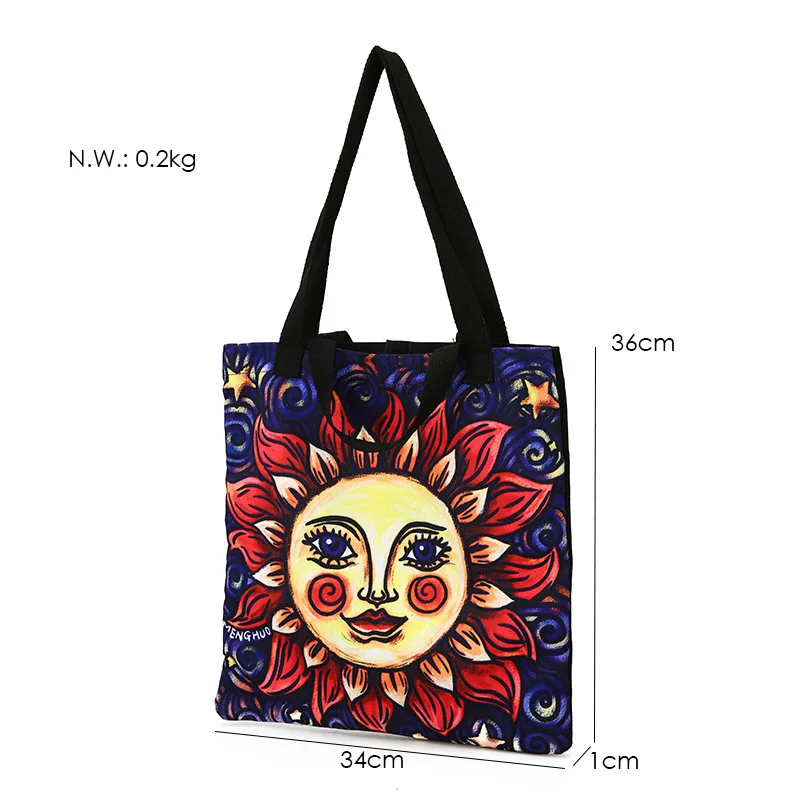 Menghuo Original Design New Tarot Canvas Handbags Printed Bags Beach Bags Large Capacity Tote Women Casual Shopping Bags Bolsa (64)