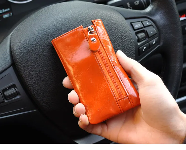 Модный мужской/женский кошелек из натуральной кожи с машинным ключом, с боковым карманом на молнии, сплошной цвет