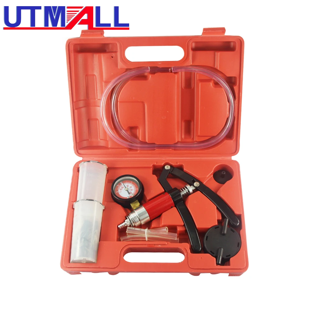 

Hand Held Vacuum Pump& Brake Bleeder Kit Aluminum Pump Body Pressure Vacuum Gauge