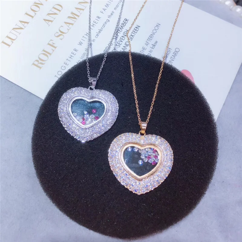 

Fashion AAA Cubic zircon heart shaped pendant with loose stones necklace women's jewelry P2256