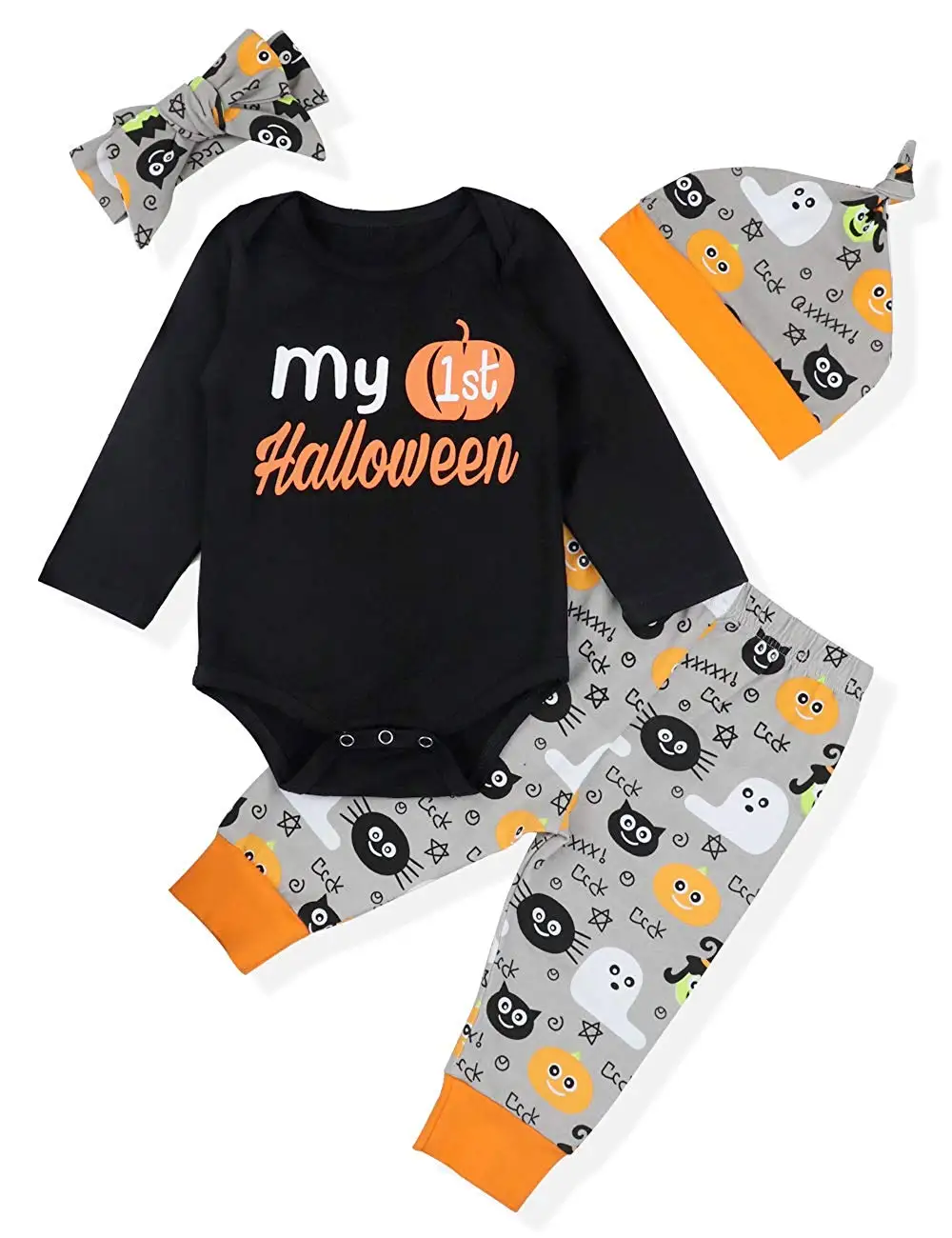 Oklady My First Halloween Outfits Newborn Baby Boy Girl Clothes Long Sleeve Halloween Romper with Cute Ghost Pants Bodysuit Set Oklady My First Halloween Outfits Newborn Baby Boy Girl Clothes Long Sleeve Halloween Romper with Cute Ghost Pants Bodysuit Set