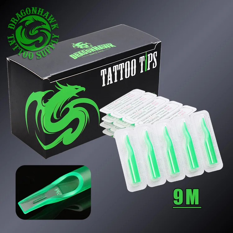 

50 Pcs 9M Plastic Tips Disposable Sterile Nozzles Tube Tattoo Tips Tattoo SuppIies Set Green Color