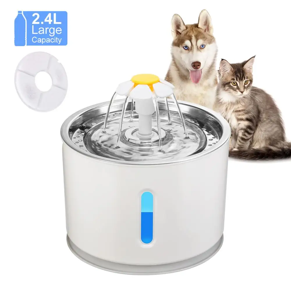 

2.4L Cat Automatic Feeder Drink Filter Automatic Cat Water Fountain For Pets Water Dispenser Large Spring Drinking Bowl With Led