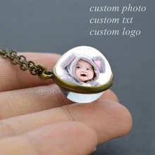 Персонализированные пользовательские фото стеклянный шар Кабошон ожерелье DIY пользовательские ювелирные изделия стеклянная Подвеска для женщин семья ребенок любовник подарки на день рождения