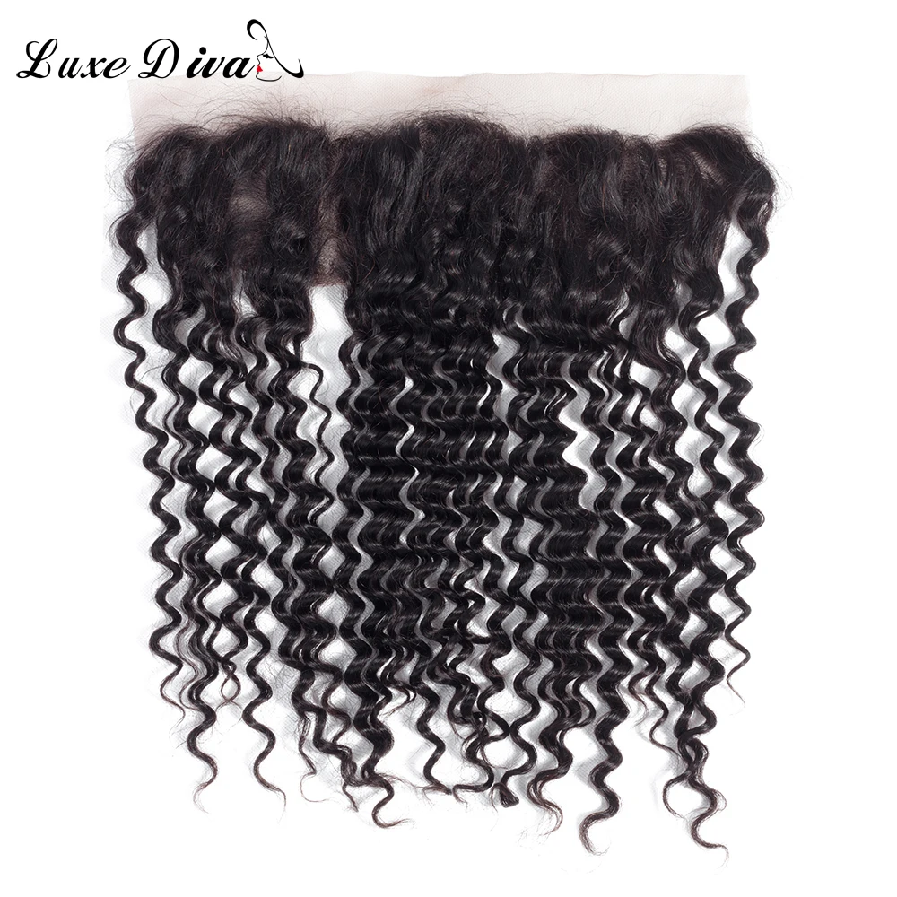 LUXEDIVA Indian Deep Wave Hair 13*4 Lace Frontal Closure With Baby Hair Non Remy Human Hair Free/Middle/Three Part Lace Closure