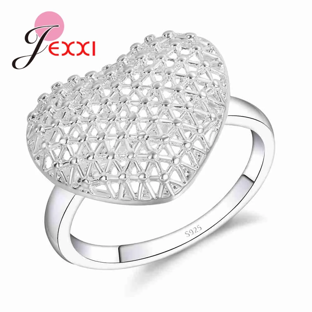 

JEXXI Openwork Design Exaggerated Style Love Heart Shape High Quality 925 Sterling Silver Ring Bride Jewelry Accessories