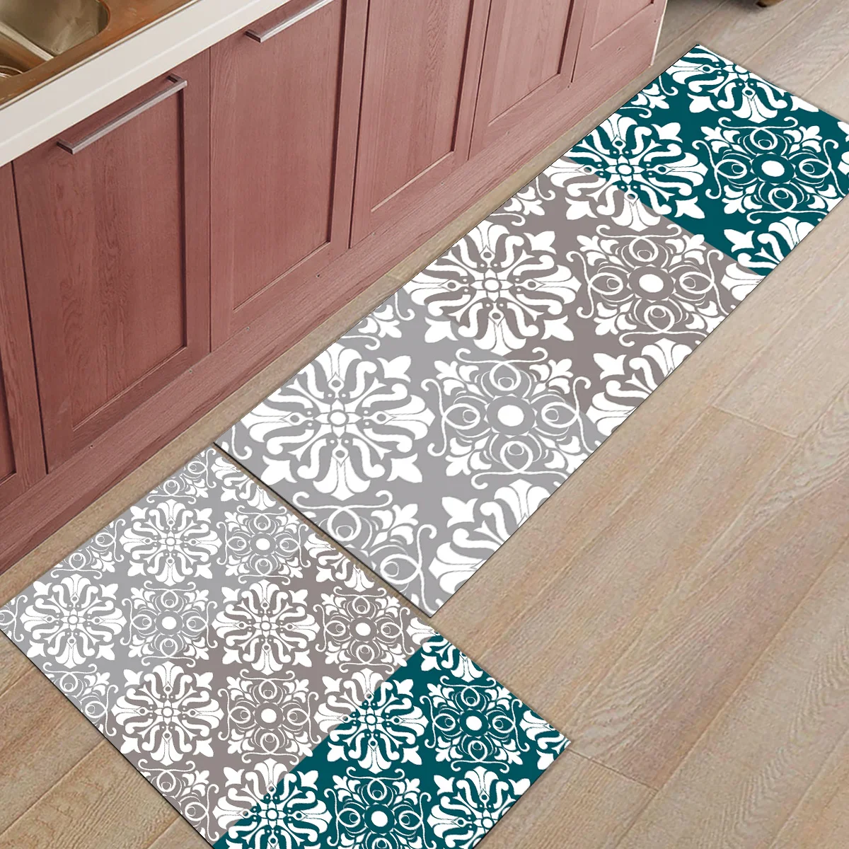 2 шт. кухонные подстилки И КОВРИКИ НАБОР современный классический европейский узор этнический бежевый синий домашний декор Нескользящие коврики