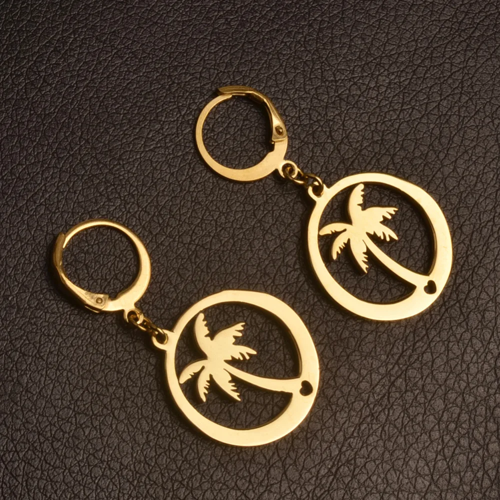 

Beach Style Coconut Tree Earrings for Women Girls Gold Color Jewelry More Models Please Check My Store #J0270