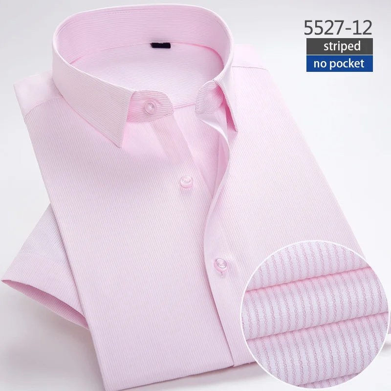 langmeng mens work shirts Brand short sleeve men dress shirts white male shirt Formal Men Business Shirt summer wear blue - Цвет: 5527-12