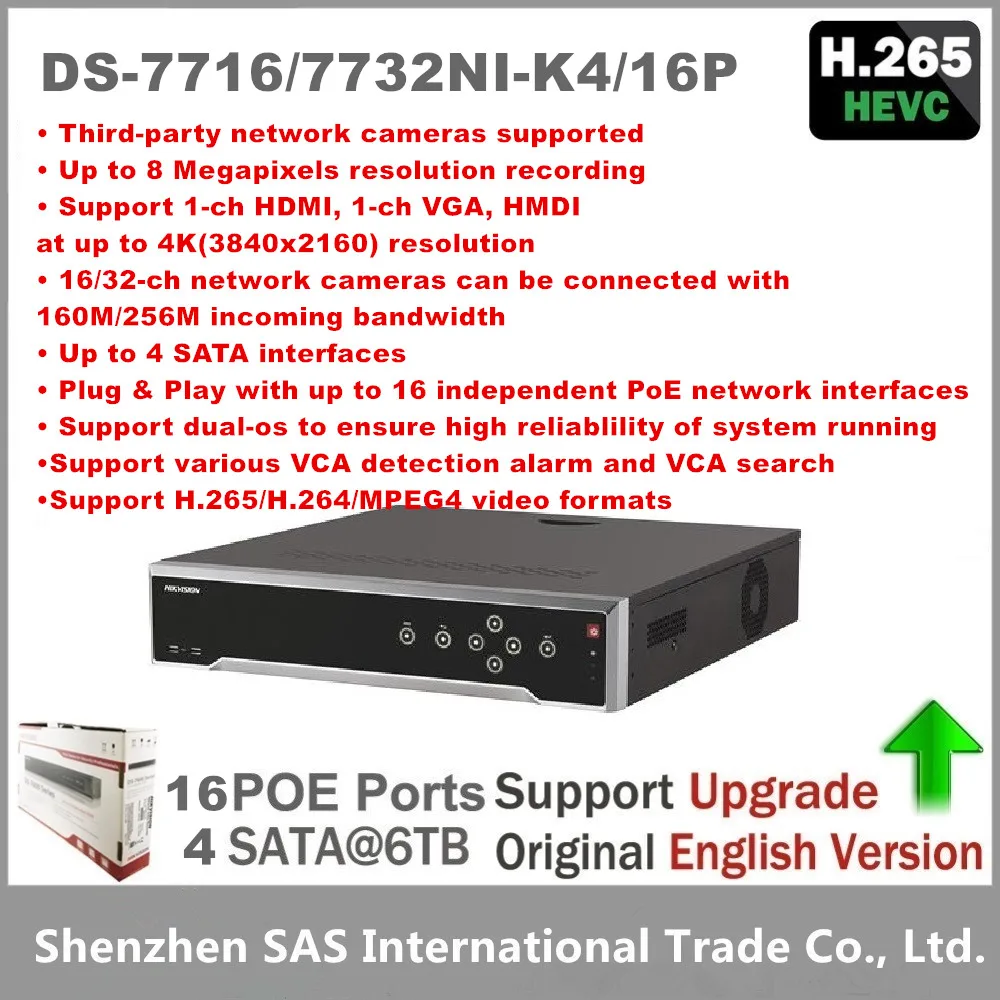 Hikvision Original English DS 7716NI K4 16P DS 7732NI K4 16P 32CH NVR With 4SATA 4K