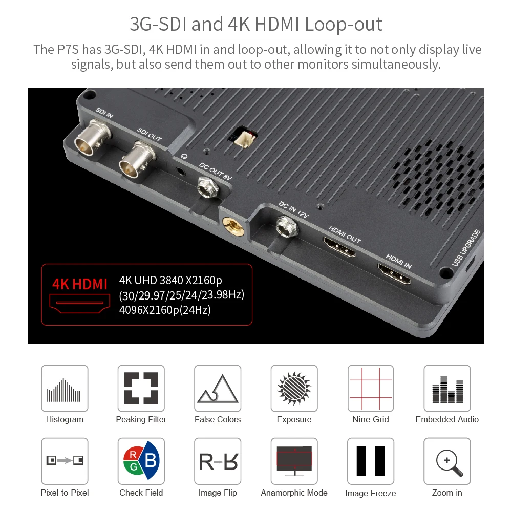 7 дюймовый полевой монитор FEELWORLD P7S 2200nit с алюминиевым корпусом 3G SDI 4K HDMI Full HD 1920x1200