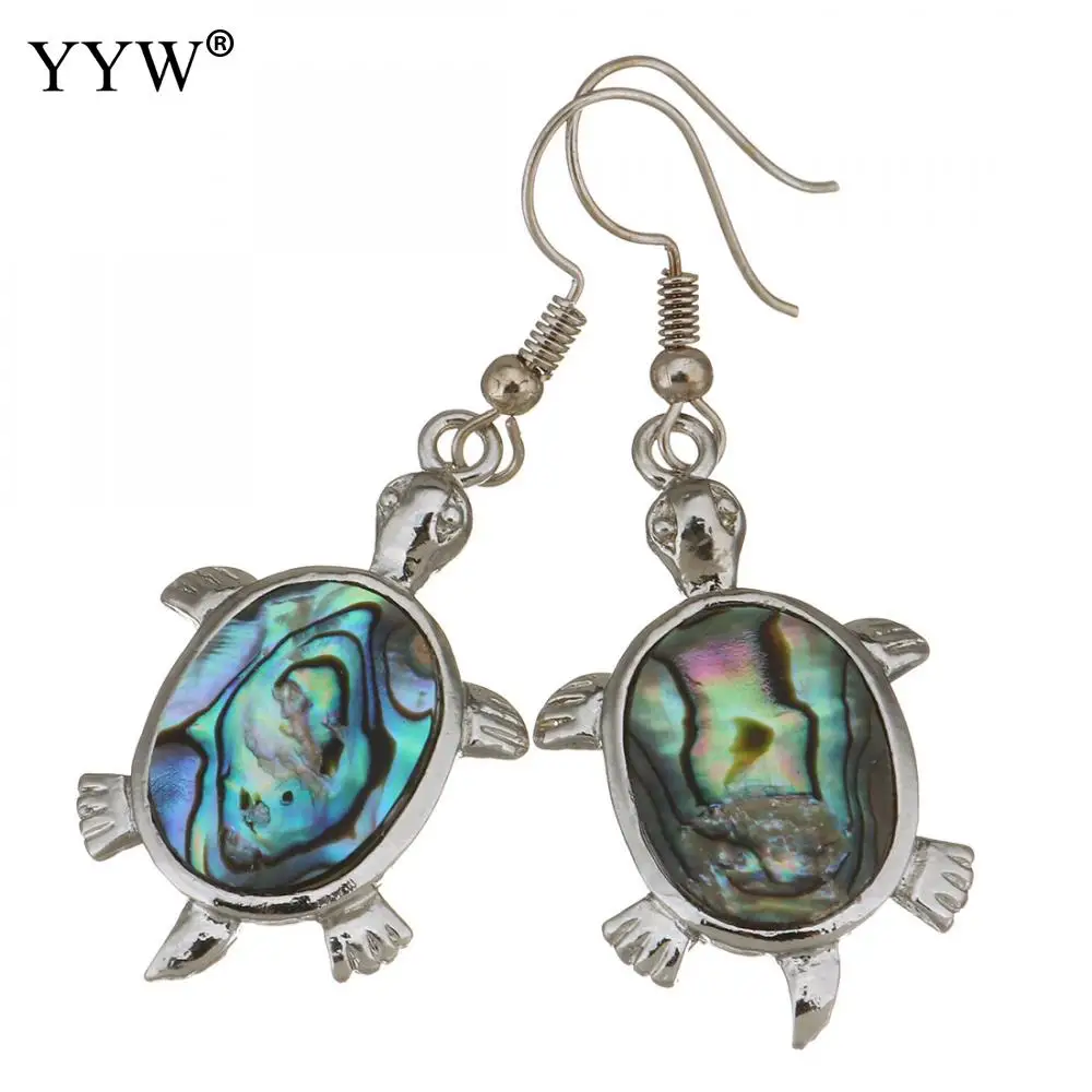 

Shell Dangle Earrings Brass with Abalone Shell Turtle silver color plated for woman 51mm Sold By Pair