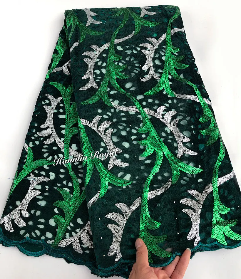 

5 yards Handcut velvet lace African french tulle fabric with many sequins soft shining