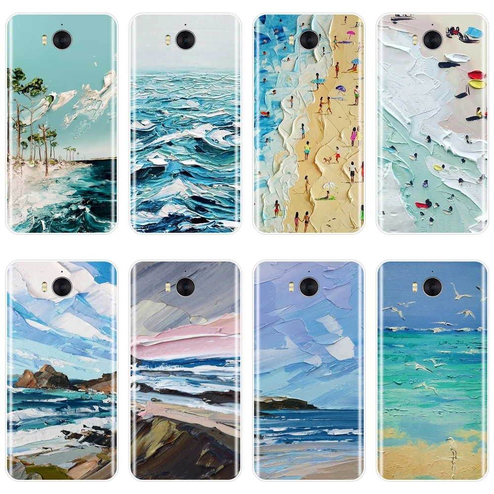 ТПУ задняя крышка для huawei Y3 Y5 Y6 II Y7 2017 Pro Art пляжные синие мягкие силиконовые чехлы
