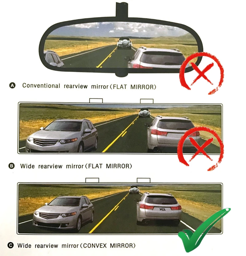 com visão, anti-reflexo, curvo, ângulo amplo referência de estacionamento