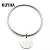 Gold Plating Steel Silver Color Pendant Charm Bangle Bracelet with Dangle Drop Simple Bangle For Women 1