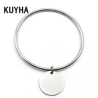 Gold Plating Steel Silver Color Pendant Charm Bangle Bracelet with Dangle Drop Simple Bangle For Women 1