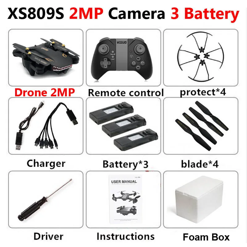 VISUO XS809S Профессиональный складной Дрон с камерой 2MP HD WiFi FPV селфи широкоугольный Радиоуправляемый квадрокоптер Вертолет игрушка для мальчика VS XS816 - Цвет: XS809S 2MP 3B Foam