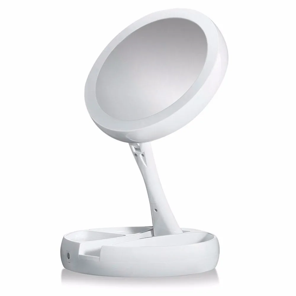 

Lower Power Foldable Round Shape LED Makeup Mirror Women Facial Makeup Cosmetic Desktop Cosmetic Mirror Tools new