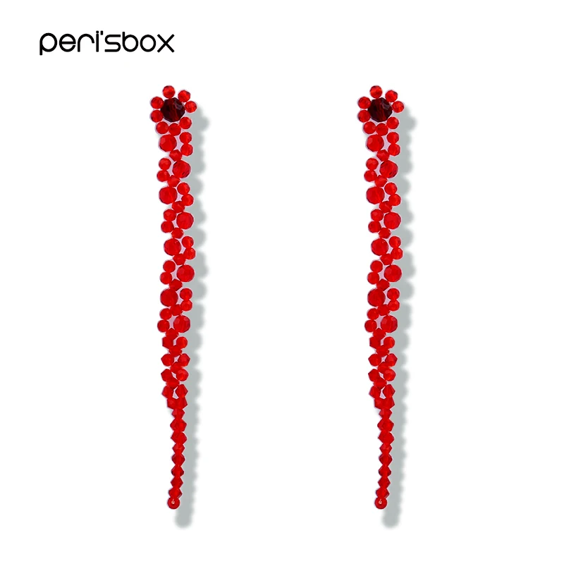 

Peri'sBox Handmade Braided Red Crystal Long Earrings for Women Gorgeous Crystal Beaded Flower Wedding Earrings Statement Jewelry