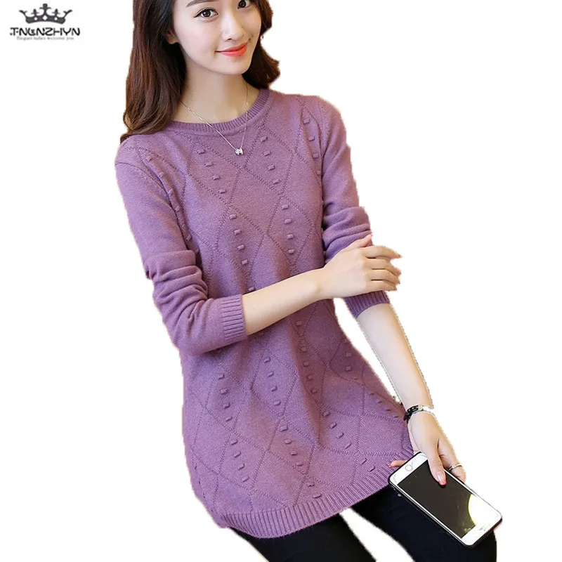 tnlnzhyn 2019 New Spring Autumn Women Sweater Round Neck Long Sleeve Knitted Pullover Casual Loose Y1186 | Женская одежда