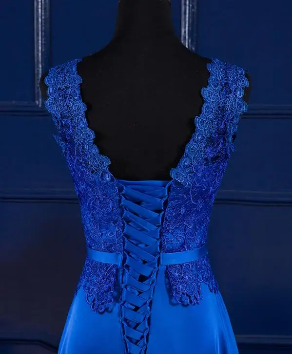 VENSANAC 2018 O Neck Lace Embroidery A Line Long Evening Dresses Elegant Party Tank Bow Sash Satin Prom Gowns VENSANAC 2018 O Neck Lace Embroidery A Line Long Evening Dresses Elegant Party Tank Bow Sash Satin Prom Gowns
