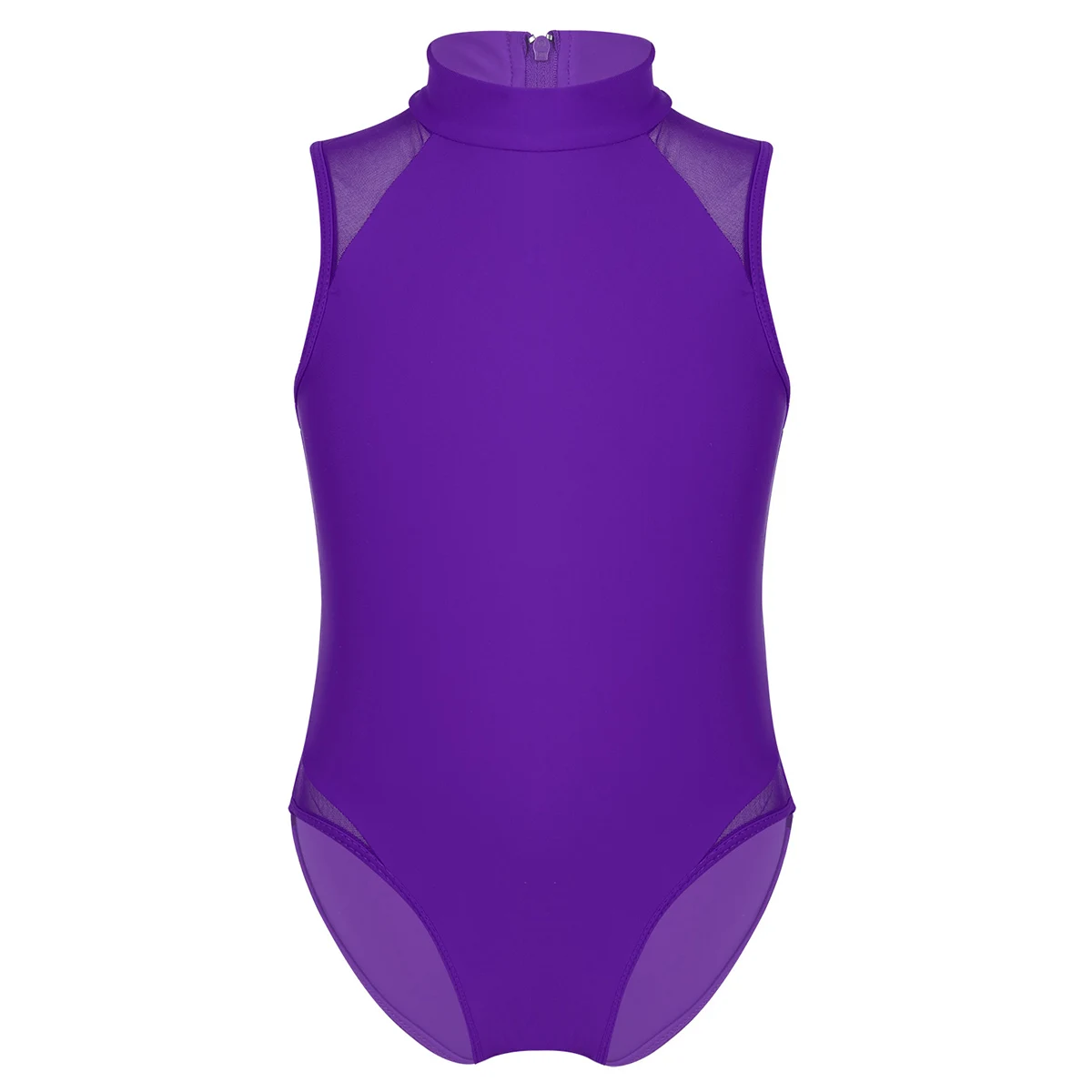 Purple Новое Детское трико балерины Mock Neck лирические танцевальные костюмы Молния сзади застежка балетные и гимнастические трико боди - Цвет: Purple