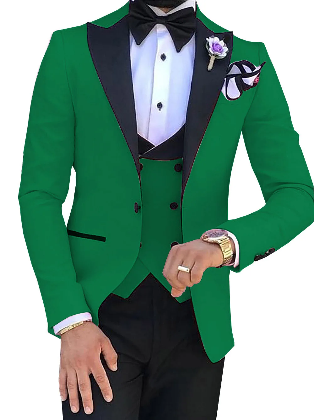 Men Suits 3 Pieces Slim Fit Casual Business Groomsmen Grey Green champagne Lapel Tuxedos for Formal Wedding(Blazer+Pants+Vest)