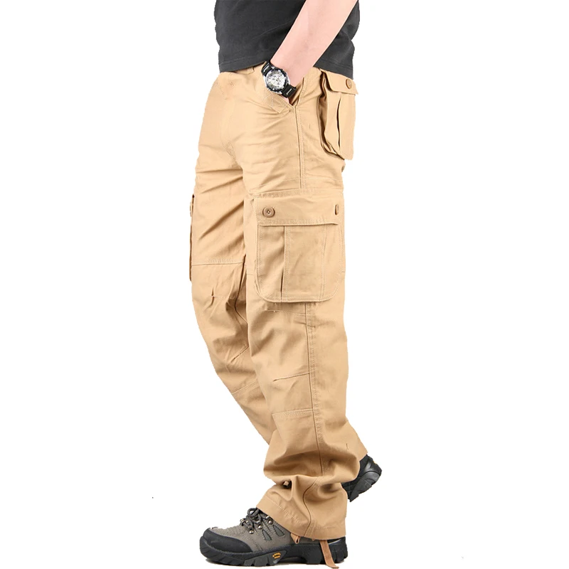 FALIZA Men's Cargo Pants Multi Pockets Military Style Tactical Pants Cotton Men's Outwear Straight Casual Trousers for Men CK102