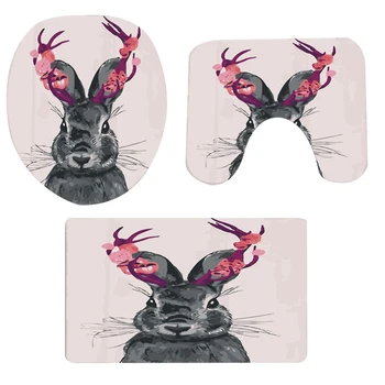 

3 Piece / Set Cartoon Rabbit Style Home Non-Slip Flannel Carpet Floor Memory Foam Rug Bathroom Mats Set Cover Pedestal Rug Toi