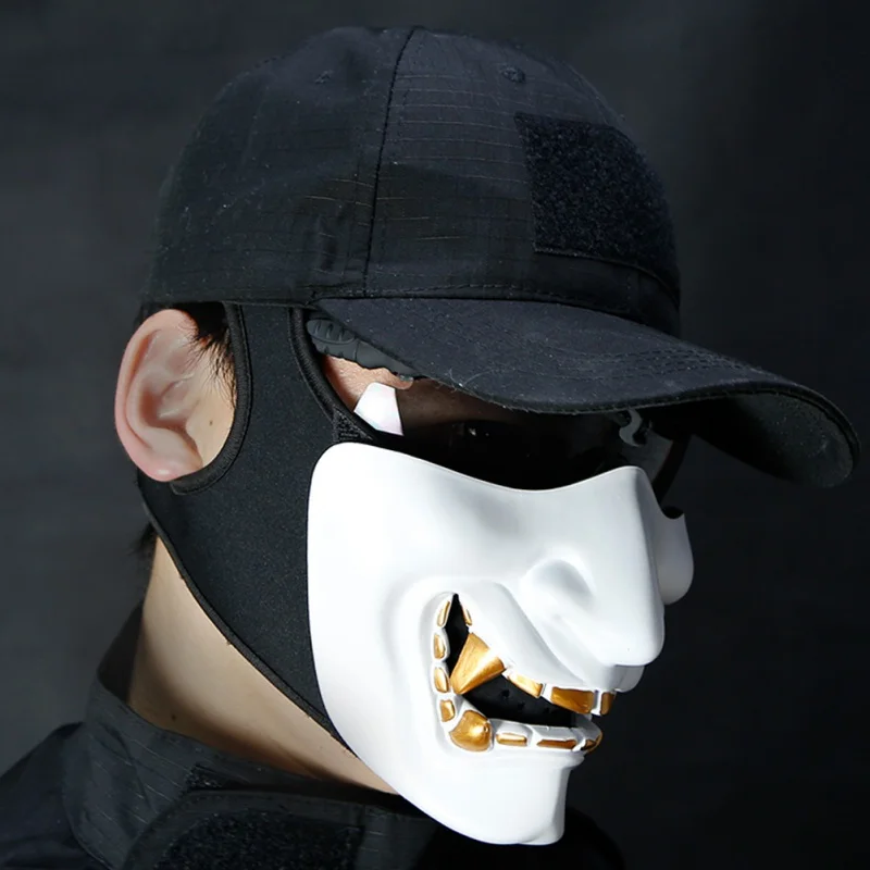 

New Adult Grimace Half Face Tactical Mask Cool Masks Evil Halloween Party Decoration Cosplay Tactical Cycling Half Mask