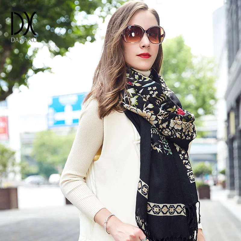 100% Wool Square Head Scarves Women Elegant Lady Carf And Warm Shawl Long Animal Print Stoles Bandana Scarf Hijab Beach Blanket