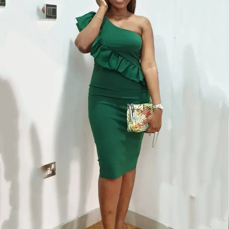 

Sexy Bodycon Dress Women One Shoulder Backless Ruffle Fashion Design Summer Elegant Party Club Wear Slim African Bandage Dresses