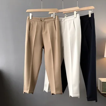 

2019 Spring High Waist Solid Ankle Pants Women Straight Turn-up Pants Casual Pants Office Lady Suit Pants 3 Designs