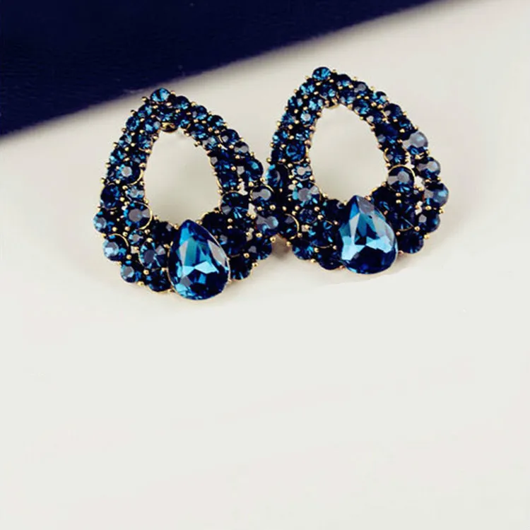 Высокое качество Новые Полностью Синие стразы в форме капли воды свадебные женские серьги-гвоздики для девочек серьги для женщин